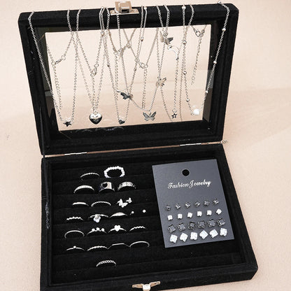 51-Piece Silver Jewelry Set - Butterfly & Heart Design