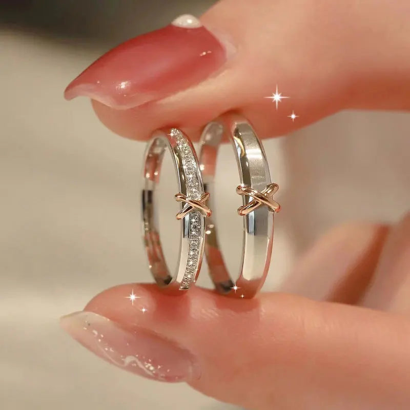 Square Zirconia Couple Rings - Luxury Wedding Bands