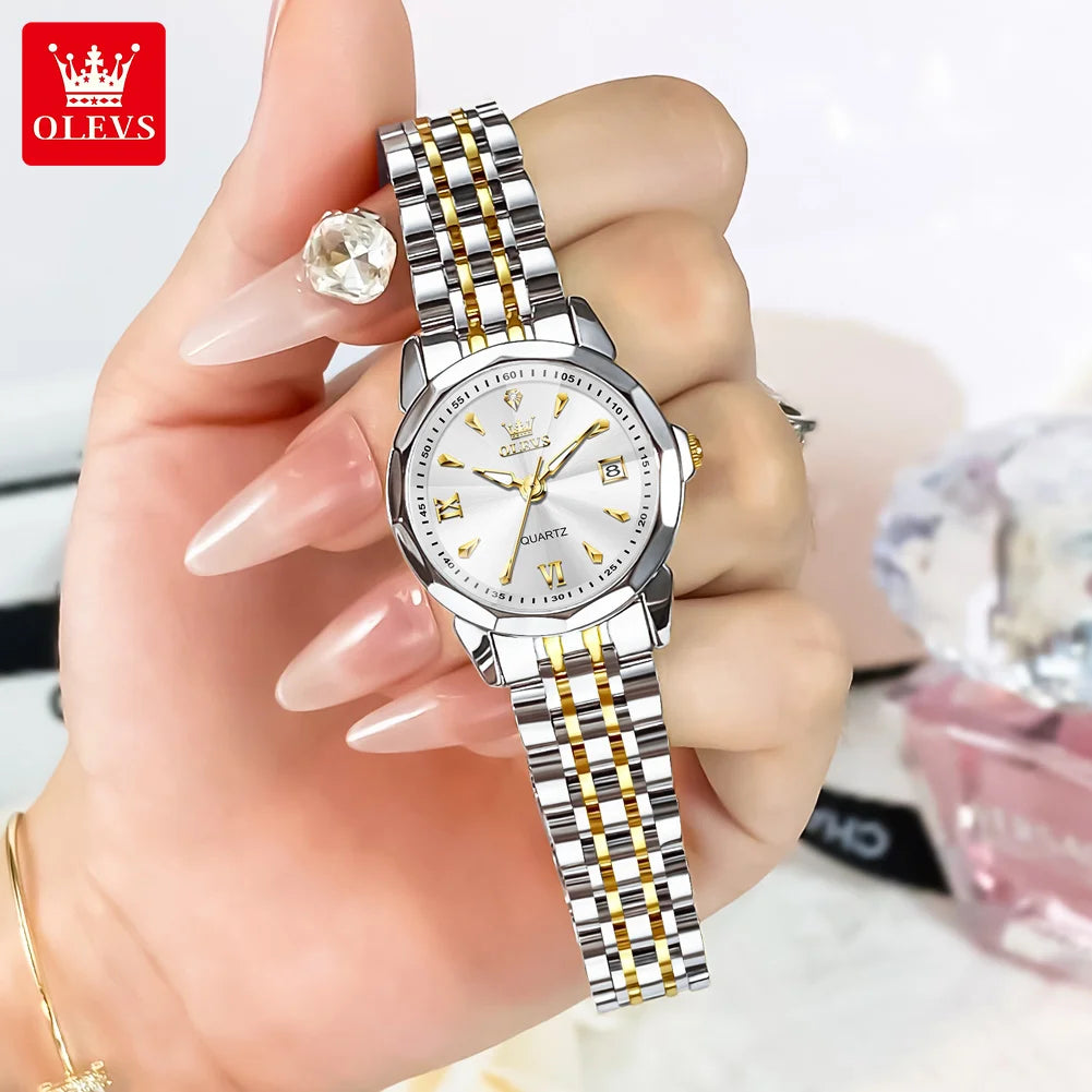 OLEVS 9998 Couple Watches - Rhombus Mirror, Luminous Date, Waterproof