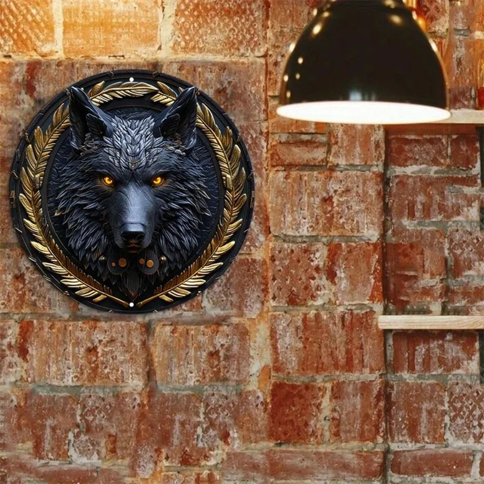 Wolf Metal Sign Wall Decor - 20x20cm, HD Print, Aluminum, Waterproof, Pre-drilled Holes