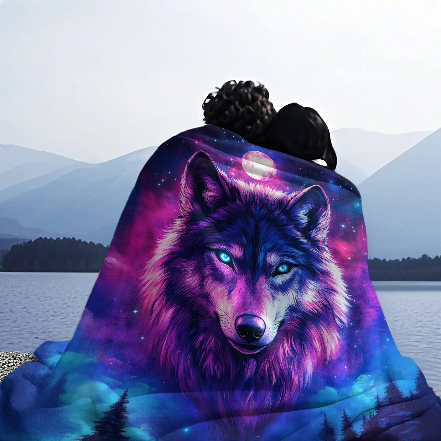Cosmic Wolf Flannel Blanket - Polyester Coral Fleece Throw