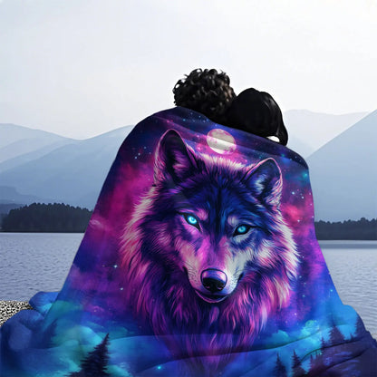 Cosmic Wolf Flannel Blanket - Polyester Coral Fleece Throw