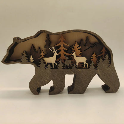 Wooden Wolf Statue with Light - 16x14cm American Style Decor