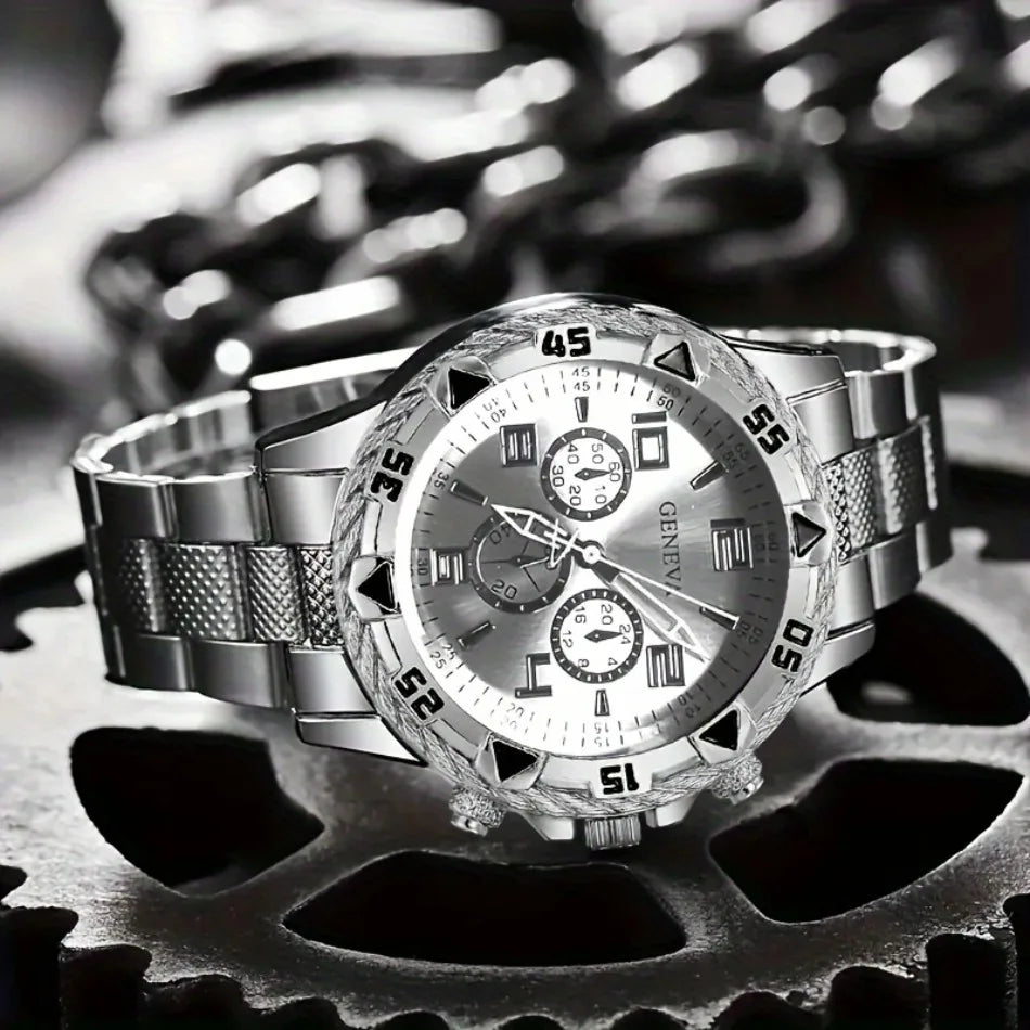 DEYROS Men's Classic Quartz Watch - Alloy Band, Numberless Dial, Auto Date, Folding Clasp