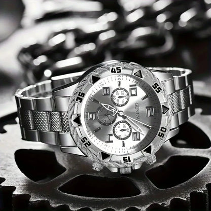 DEYROS Men's Classic Quartz Watch - Alloy Band, Numberless Dial, Auto Date, Folding Clasp