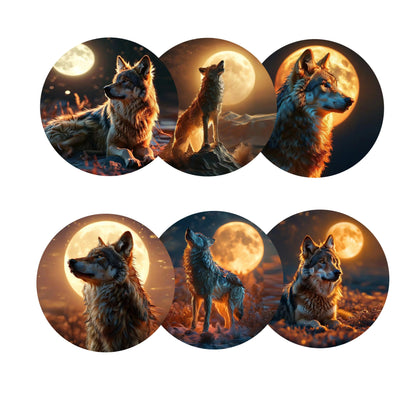 Wolf Theme Wooden Coasters Set - 6 Pieces Desktop Insulation Mats