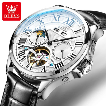 OLEVS 7013 Men's Watch - Moon Phase, Mechanical Automatic, Hollow Flywheel, Waterproof