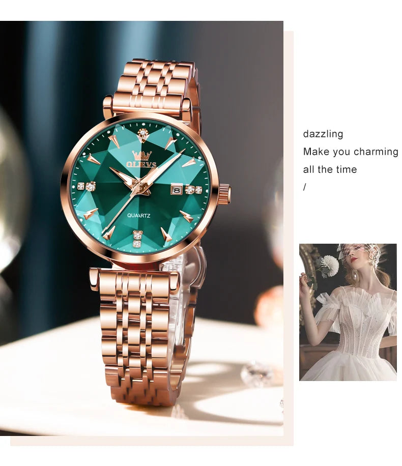 OLEVS 5536 Women's Luxury Watch - Sapphire Crystal, Zircon Scale, Chronograph, Waterproof