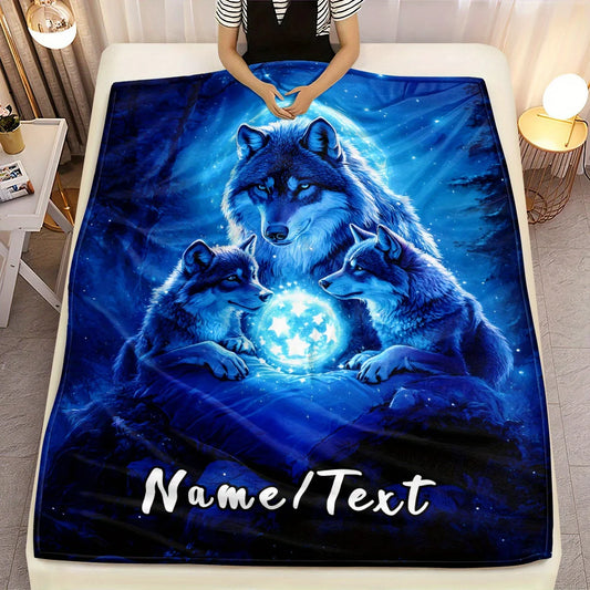 Custom Name Wolf King Flannel Blanket - Polyester Coral Fleece Throw
