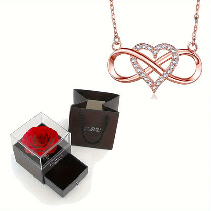 Infinity Heart Necklace - Rose Gift Box Set for Her