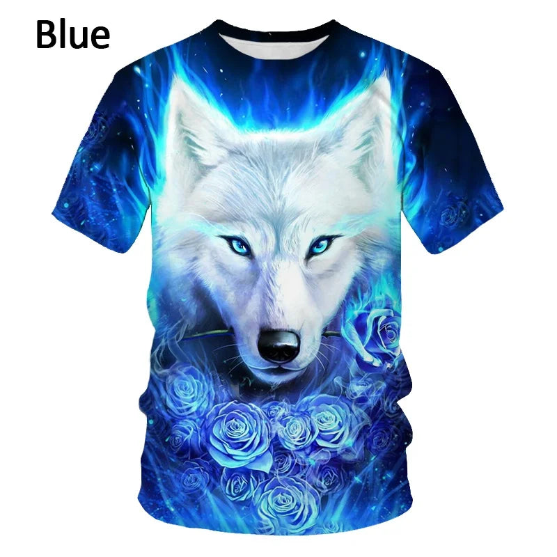 3D Wolf Printed T-Shirt - Polyester Spandex Short Sleeve Graphic Tee