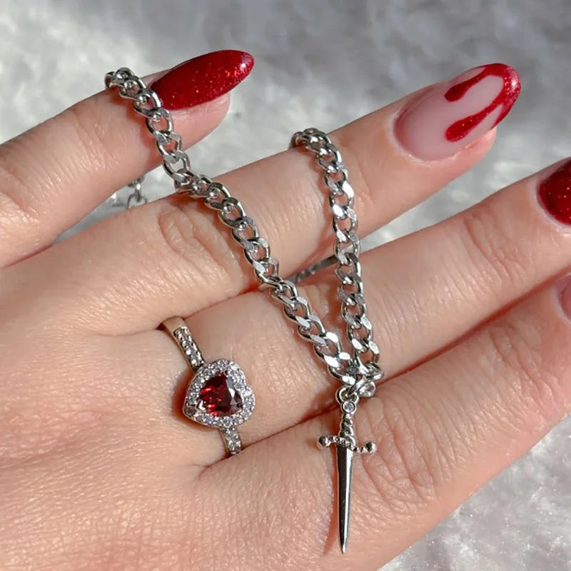 Heart and Sword Necklace - Rose Gift Box Set for Her