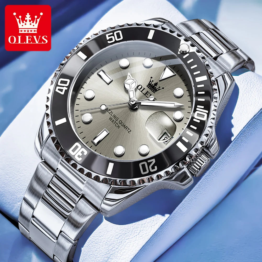 OLEVS 5885 Men's Watch - Original Brand, Waterproof, Stainless Steel, Automatic Date, Gifts