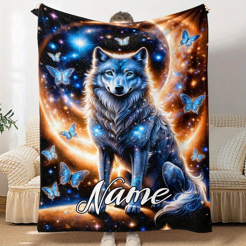 Custom Name Wolf King Flannel Blanket - Polyester Coral Fleece