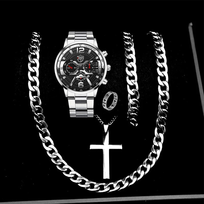 DEYROS Men's Fashion Quartz Watch - Stainless Steel Band, Numberless Dial, Casual Business
