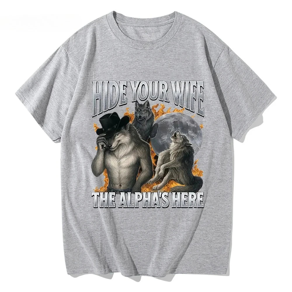 Werewolf Meme T-Shirt - Polyester Short Sleeve Casual Y2K Top
