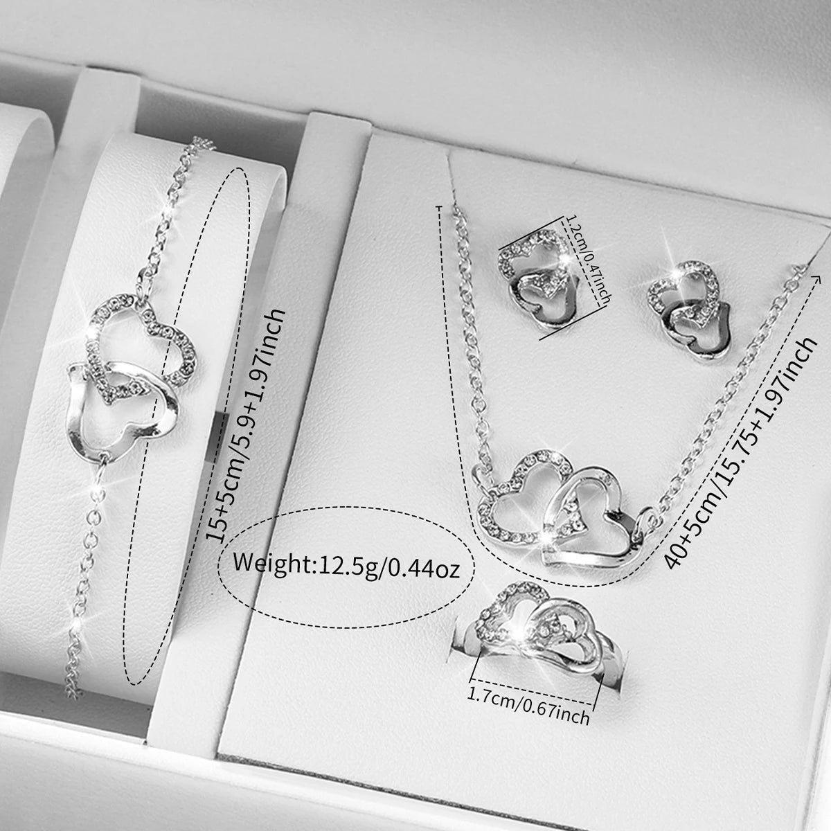 Women's Heart Dial Quartz Watch & Rhinestone Heart Jewelry Set - Plastic Band, 38mm, No Box