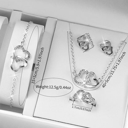 Women's Heart Dial Quartz Watch & Rhinestone Heart Jewelry Set - Plastic Band, 38mm, No Box