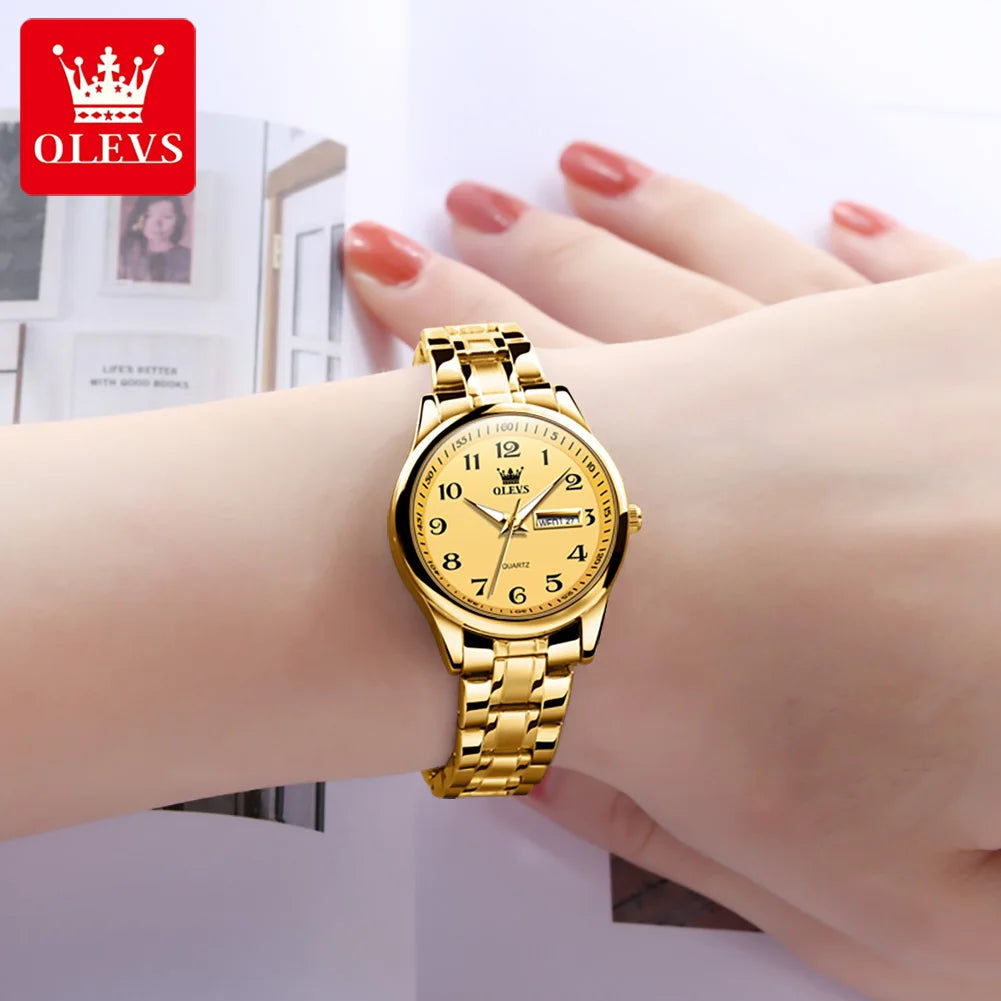 OLEVS 5567 Women's Quartz Watch - Gold, Waterproof, Luminous, Stainless Steel