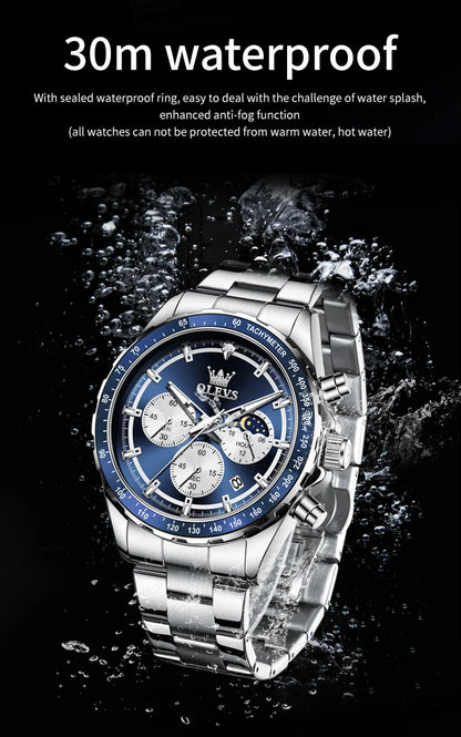 OLEVS 2945 Men's Watch - Moon Phase, Chronograph, Waterproof, Backlight, Fashion Quartz