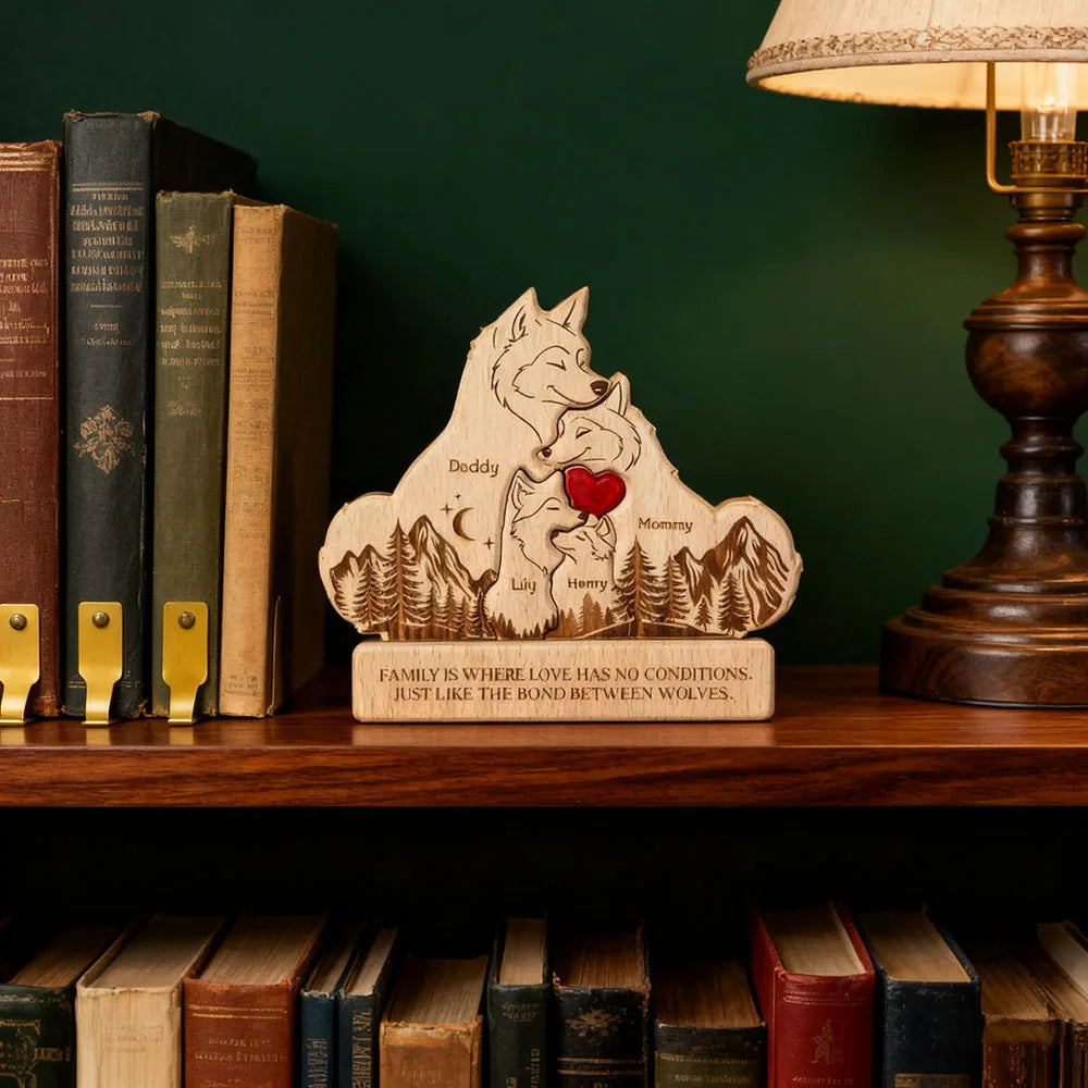 Personalized Wooden Wolf Family Puzzle - 4-6 inches, 0.7 inch Thick Custom