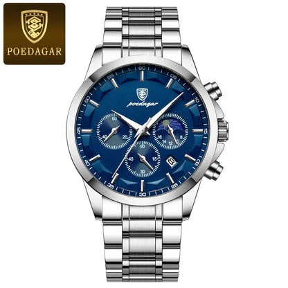 POEDAGAR 928 Men's Luxury Sport Watch - Leather Band, Luminous, Diver, 3ATM, Auto Date