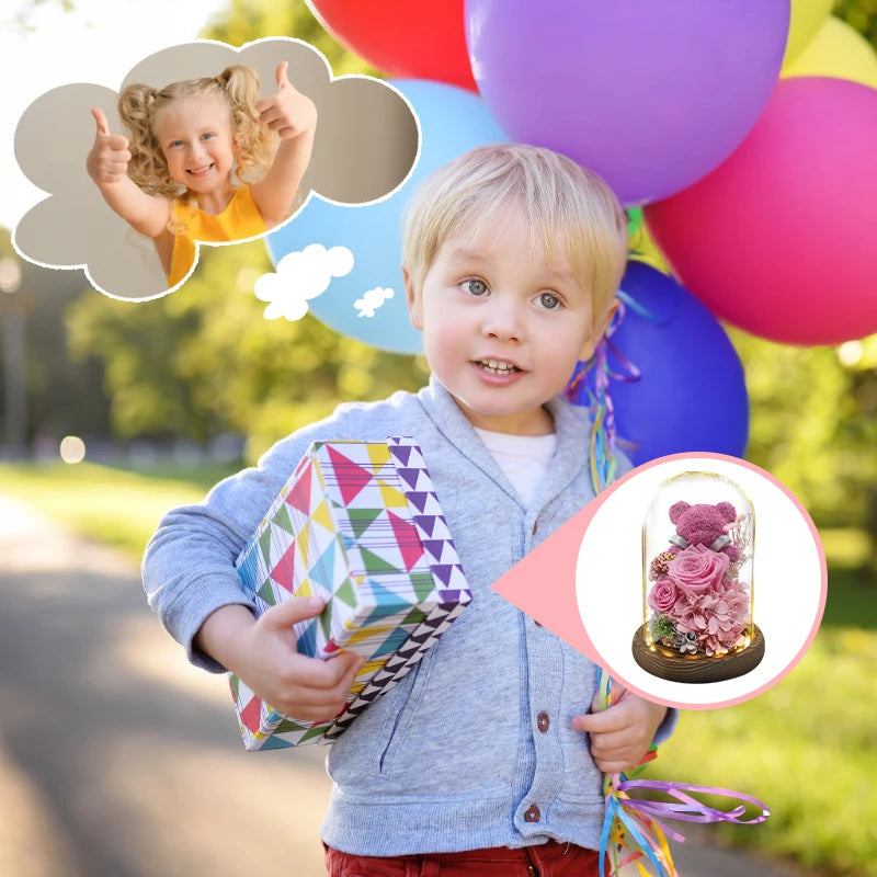 Eternal Preserved Rose in Glass Dome with LED Lights