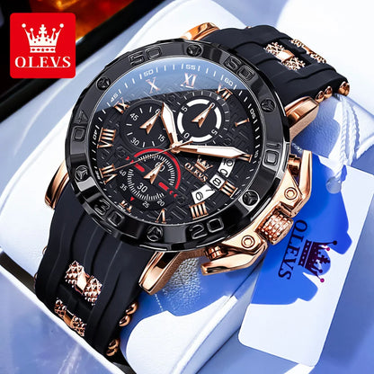 OLEVS 9986 Men's Watch - 51mm Large Dial, Silicone Strap, Waterproof, Chronograph, Luminous