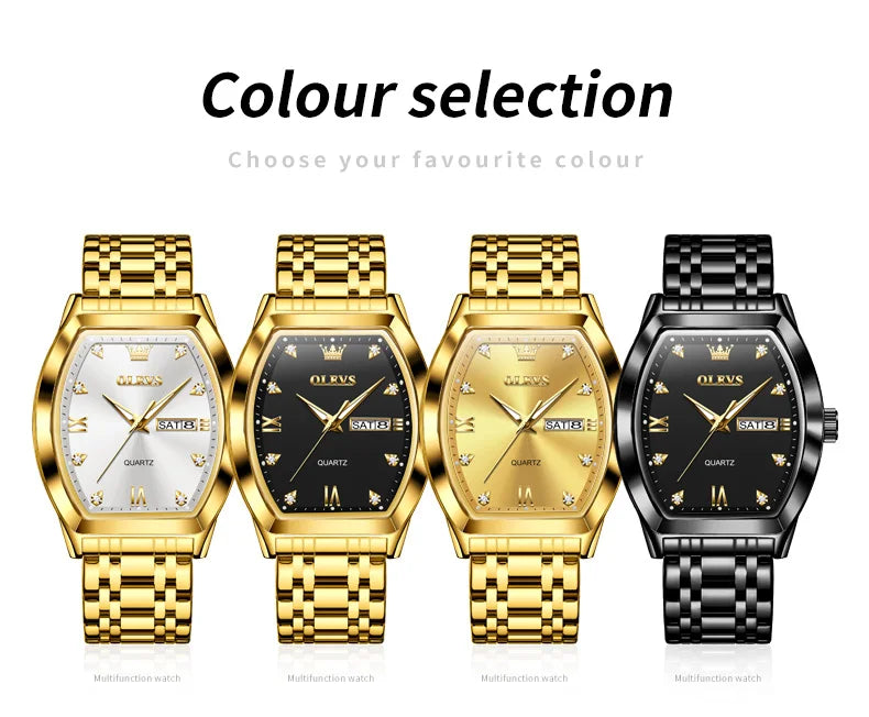 OLEVS 5528 Men's Watch - Luxury Gold, Tonneau Dial, Waterproof, Luminous, Business