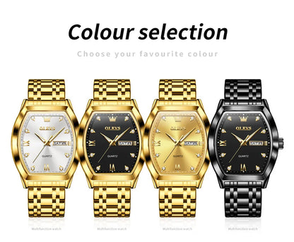 OLEVS 5528 Men's Watch - Luxury Gold, Tonneau Dial, Waterproof, Luminous, Business