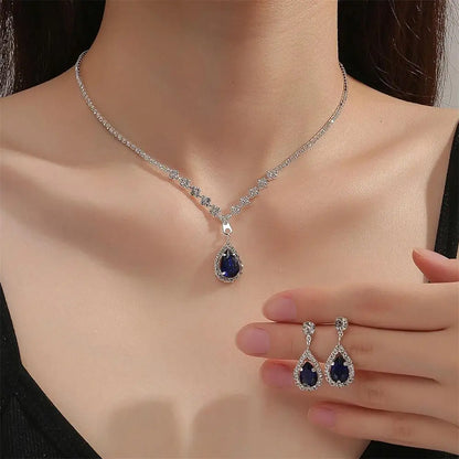 V-Shaped Rhinestone Necklace & Earrings Set - Luxury Jewelry