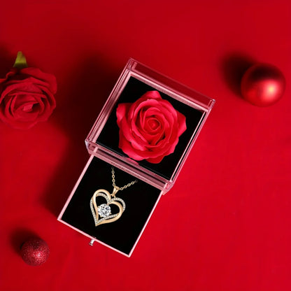 Rose Gift Set with Heart Pendant Necklace - Gift for Her