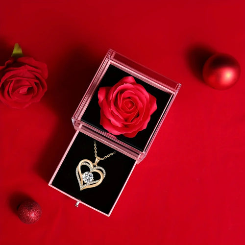 Rose Gift Set with Heart Pendant Necklace - Gift for Her