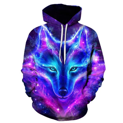 Wolf 3D Print Hoodie - Polyester O-Neck Oversized Streetwear