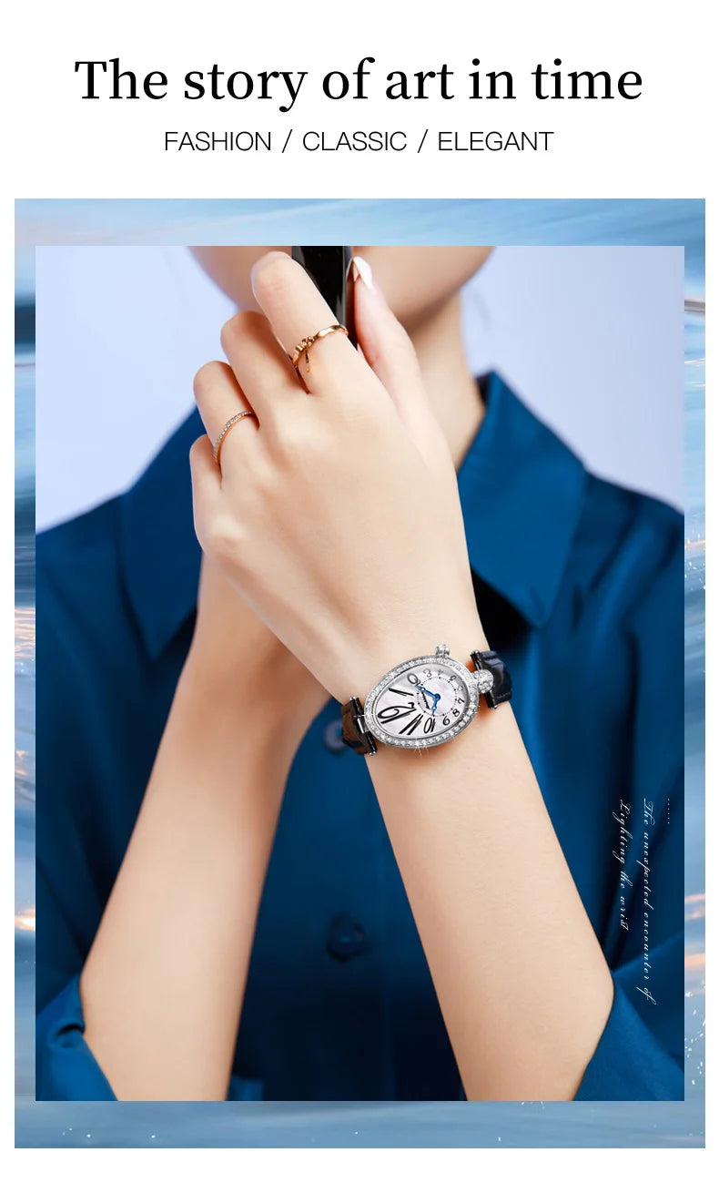 JSDUN 8827 Women's Quartz Watch - 50M Waterproof, Leather Band, Luxury