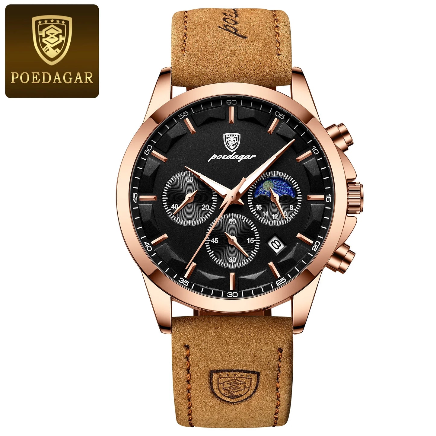 POEDAGAR 928 Men's Luxury Sport Watch - Leather Band, Luminous, Diver, 3ATM, Auto Date