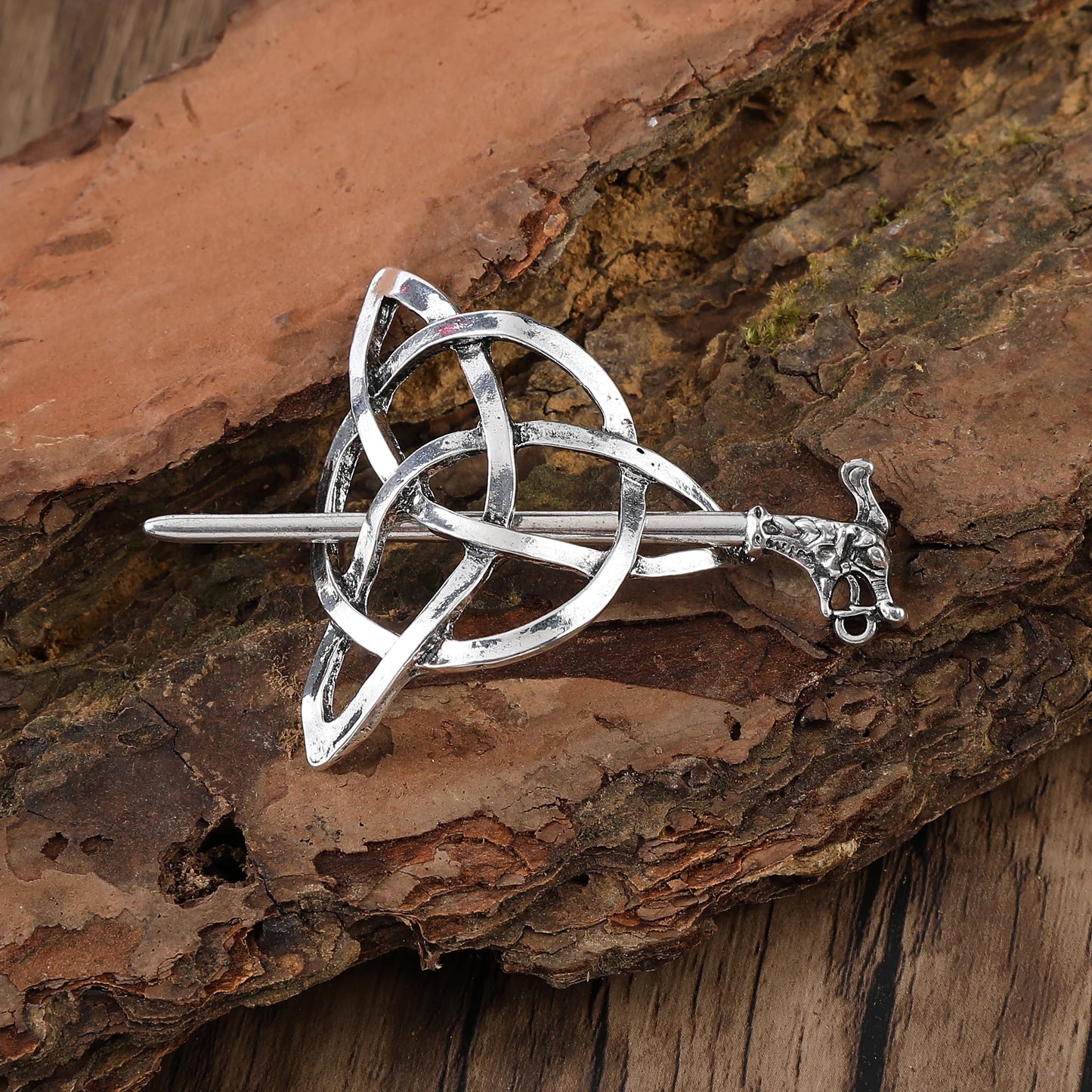 Odin Celtic Knot Crescent Hairpin – Viking Style, Metal Alloy, Silver