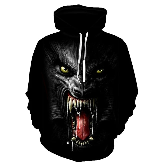 Wolf 3D Print Hoodie - Polyester O-Neck Oversized Streetwear