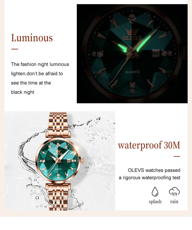 OLEVS 5536 Women's Luxury Watch - Sapphire Crystal, Zircon Scale, Chronograph, Waterproof