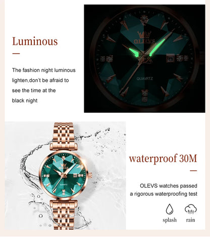 OLEVS 5536 Women's Luxury Watch - Sapphire Crystal, Zircon Scale, Chronograph, Waterproof
