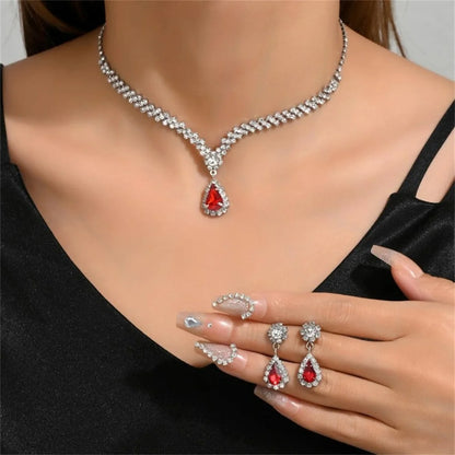 V-Shaped Rhinestone Necklace & Earrings Set - Luxury Jewelry