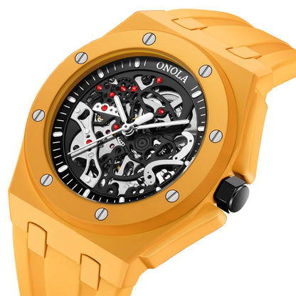 ONOLA Men’s Skeleton Automatic Mechanical Watch with Silicone Band