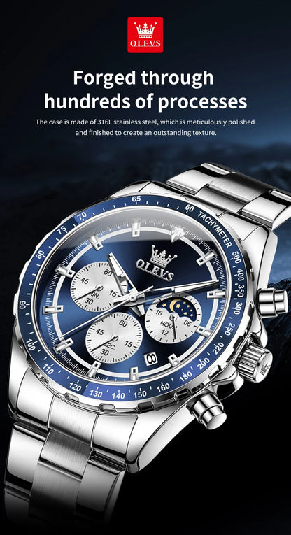 OLEVS 2945 Men's Watch - Moon Phase, Chronograph, Waterproof, Backlight, Fashion Quartz