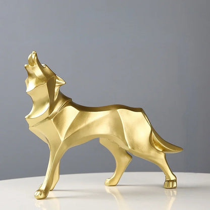Abstract Wolf Sculpture - 22x19.5cm Resin Geometric Statue