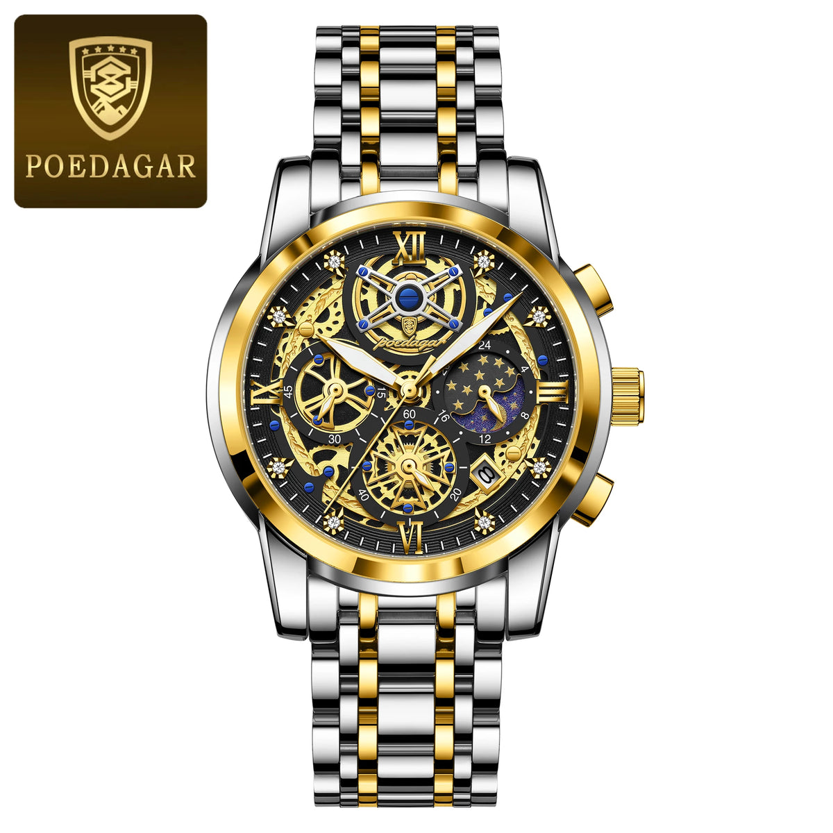 POEDAGAR Men’s Stainless Steel Quartz Chronograph Watch, Model 984