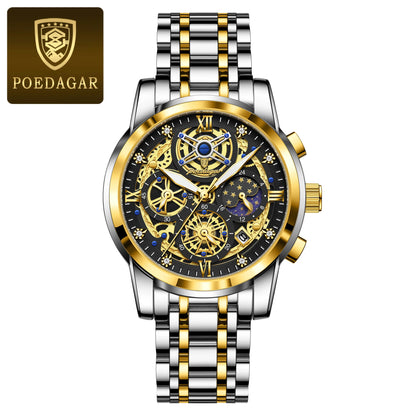 POEDAGAR Men’s Stainless Steel Quartz Chronograph Watch, Model 984
