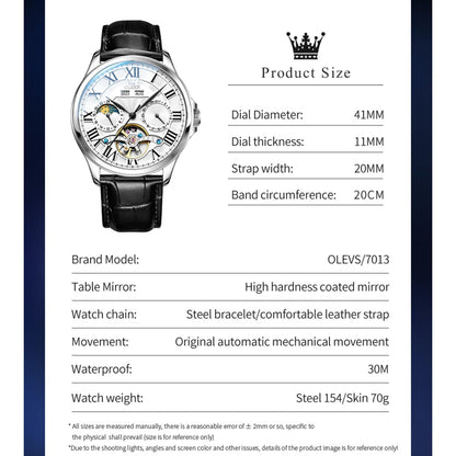 OLEVS 7013 Men's Watch - Moon Phase, Mechanical Automatic, Hollow Flywheel, Waterproof