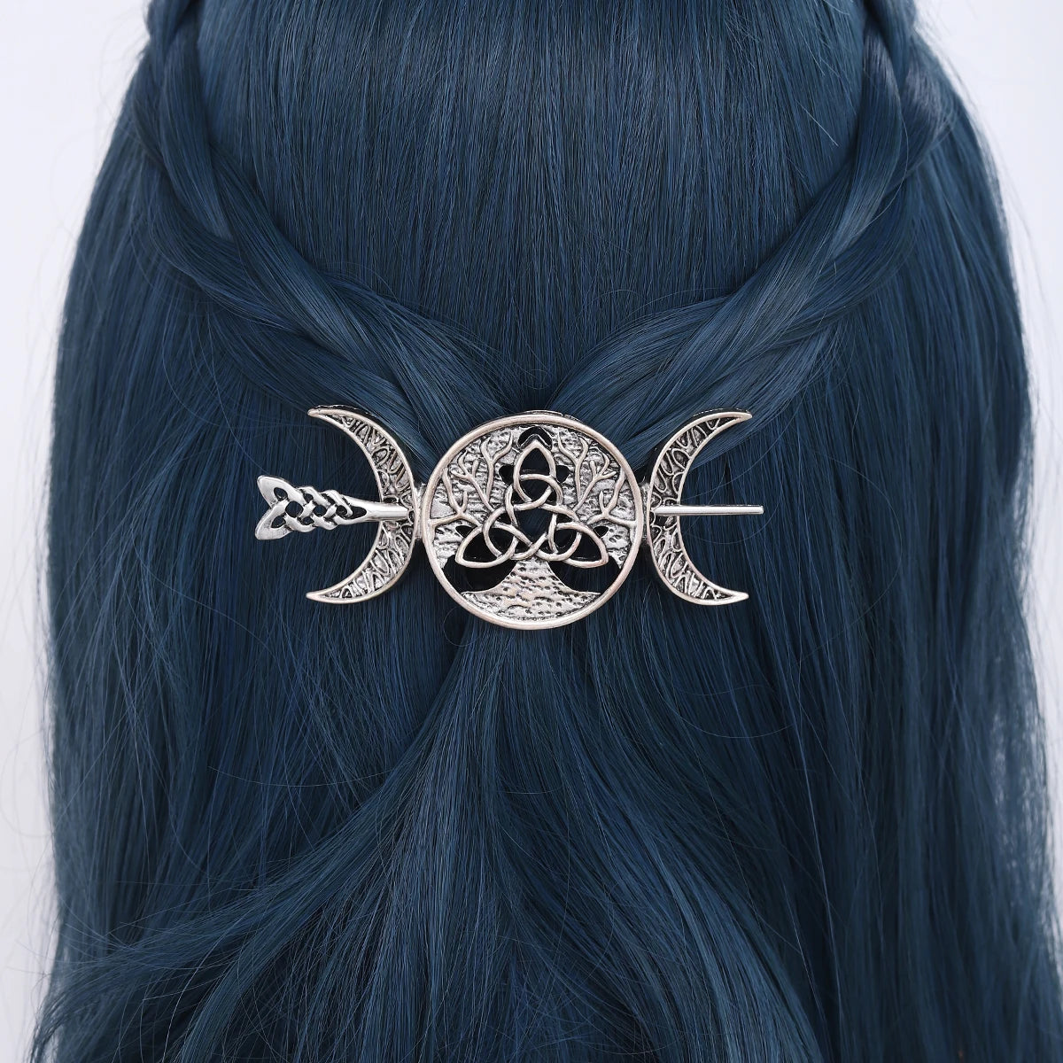 Odin Celtic Knot Crescent Hairpin – Viking Style, Metal Alloy, Silver