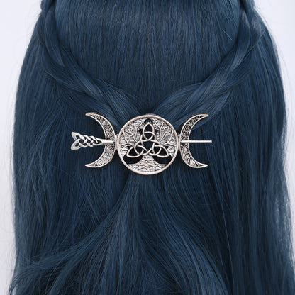 Odin Celtic Knot Crescent Hairpin – Viking Style, Metal Alloy, Silver