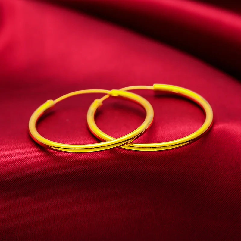 Women's 24K Gold Shiny Large Earrings (20-30mm), AU999 | Engraved "Entropy" with mechanical motifs.